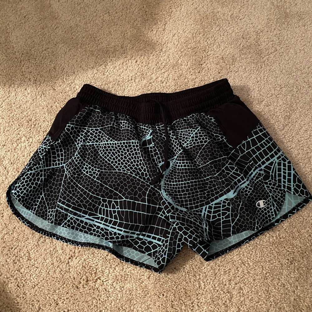 Black and blue champion athletic shorts